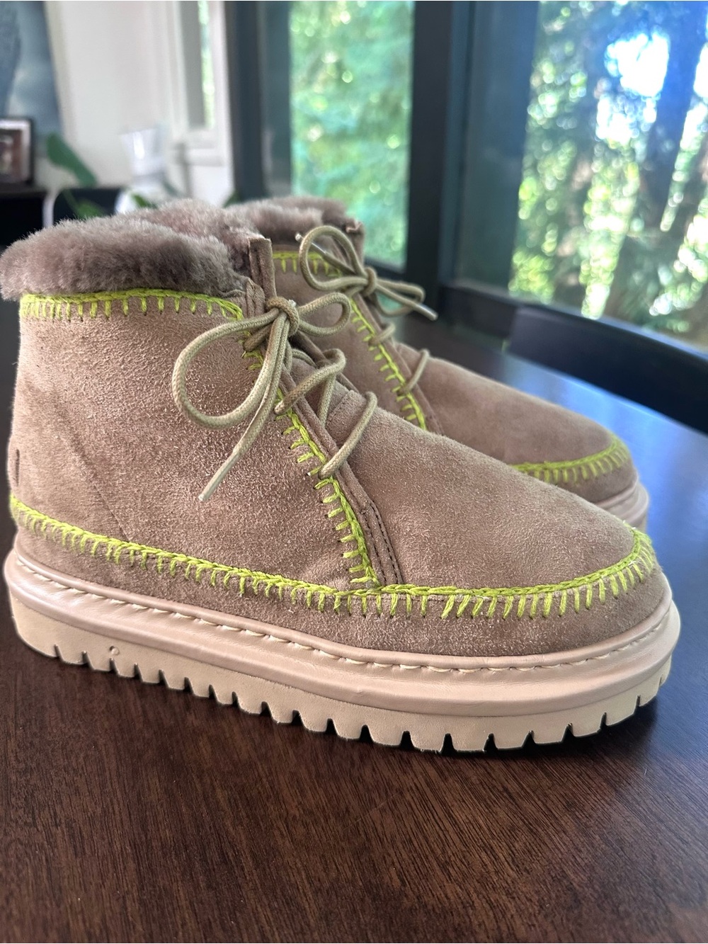 Laidback London Free People Setsu Suede Crochet Ankle Boots Tan & Green 8 NWOT